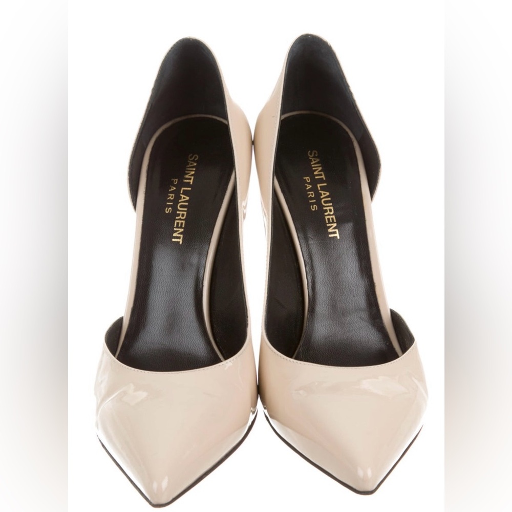 Saint Laurent tan patent leather pumps, size 9, 4.5 inch heels, great condition